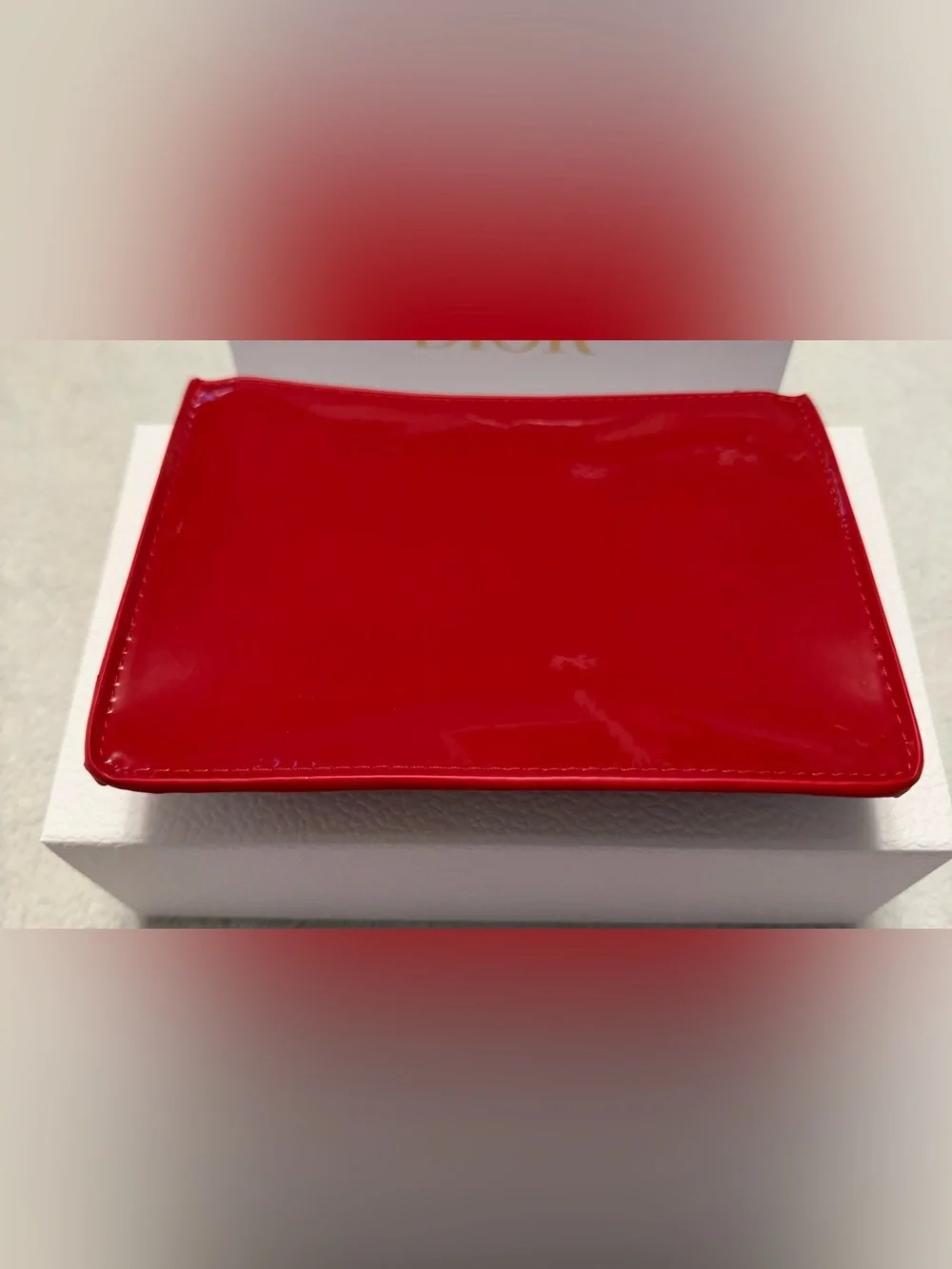 Dior Red Patent Cosmetic Pouch with Embossed CD Logo